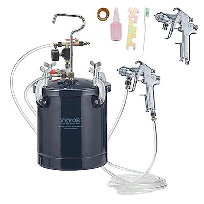 VEVOR Spray Paint Pressure Pot Tank, 10L/2.5gal Air Paint Pressure Pot, 1.5mm+4mm Two Nozzles Two Spray Paint Guns for Industry Home Decor Architecture Construction Automotive Painting, 60PSI Max - size: 10L1.5mm+4.0mm
