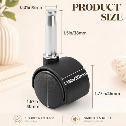 BBTO 8 Pcs 1.5 Inch M8 Swivel Stem Casters Wheels Replacement, M8 Grip Neck Stem Caster, Heavy Duty 360° Standing Desk Wheels, No Noise, Black Nylon, for Cart Furniture Table Cabinet Shelf - size: 1.5 Inch X M8 x 30 mm, style: Grip Neck, No Brake