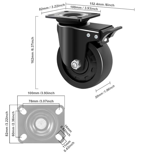 W B D WEIBIDA 5-inch Swivel Plate Caster Wheels Set of 4 Heavy Duty, Load Capacity 9900lbs, Extra Width Wheel & Steel Industrial Caster with Brake, Endurance &Quiet &Sturdy Nylon Wheels for Equipment - style: 5 inch(Metal)