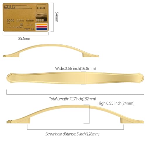 Amerdeco 10 Pack Brushed Gold Cabinet Pulls 5 Inch(128mm) Hole Center Drawer Pulls Cabinet Hardware Kitchen Cabinet Handles for Bathroom Dresser Pulls ZH0068 - color: Brushed Gold, size: 5"/128MM Hole Center