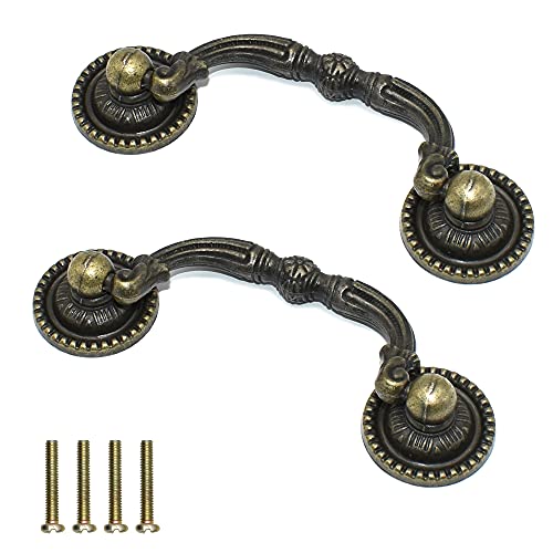 2 Pack 3" Hole Centers Antique Drawer Pulls Vintage Bronze Cabinet Handles Dressing Wardrobe Table Drawer Handles - size: 3"Hole Center