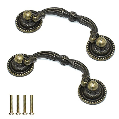 2 Pack 3" Hole Centers Antique Drawer Pulls Vintage Bronze Cabinet Handles Dressing Wardrobe Table Drawer Handles - size: 3"Hole Center