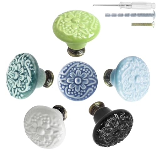 Biaungdo 12 Pcs 6 Colors Ceramic Kitchen Cabinet Knobs - color: 6 Colors