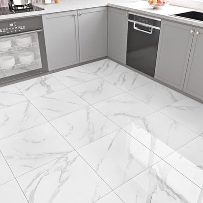 WESTICK Marble Peel and Stick Floor Tile Bathroom Waterproof Vinyl Tiles - color: 1. White, size: 20 Tiles