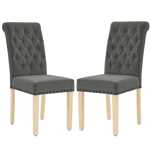 LOULENS Fabric Dining Chairs Set of 2, Upholstered Kitchen Chairs, Dark Grey - color: Dark Grey, size: Set of 2