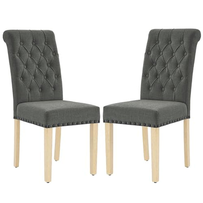 LOULENS Fabric Dining Chairs Set of 2, Upholstered Kitchen Chairs, Dark Grey - color: Dark Grey, size: Set of 2