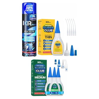 CA Glue with Activator Kit 1.75 oz Thin Viscosity & CA Glue Medium Viscosity Kit (3x1.75 oz.)