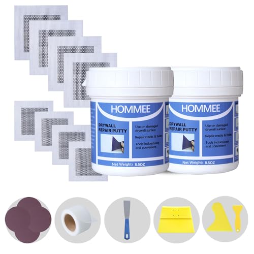 Drywall Repair Kit,Drywall Hole Patch Repair Kit to Fix Wall Surface Holes and Creak Damage with White Repair Putty 17OZ,8PCS Aluminum Repair Patchs,Scraper,Sanding Pad Fill Quick and Easy Solution - color: 19-in-1 SET (2 Cans of Spackle)