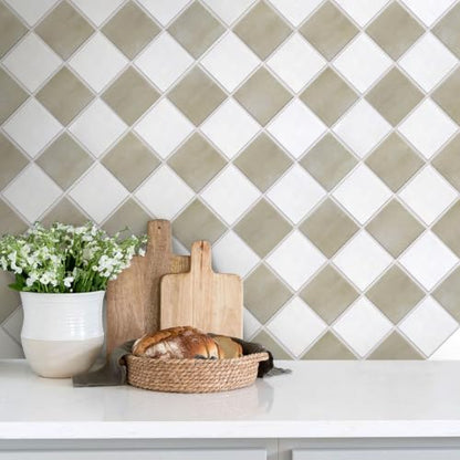 Commomy Matte 3D Peel and Stick Tile,10 Pcs 11.8"x11.8" Beige & White - color: Beige and White
