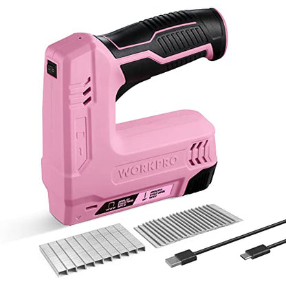WORKPRO Electric Staple Gun, 2-in-1 Brad Nailer Electric - color: Pink