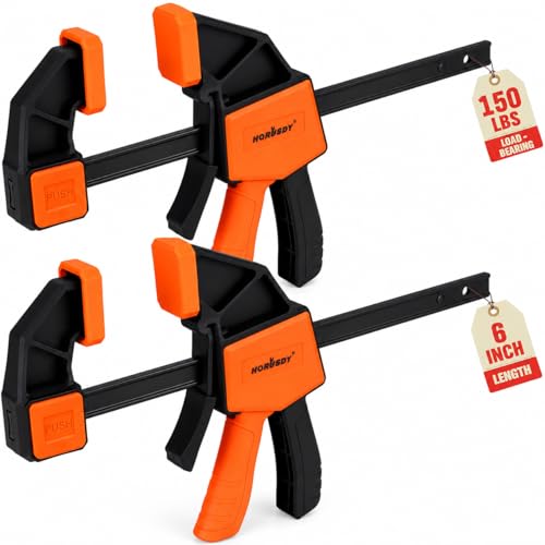 HORUSDY 6-Inch Bar Clamps for Woodworking, 2-Pack Quick Grip Clamps, Heavy-Duty F-Clamp & Spreader, Trigger Clamp with 150 LBS Load Limit for Woodworking, Carpentry, and DIY Projects - color: 2pcs 150lbs 6" Multi-use Orange