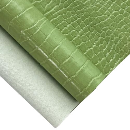 12" x 53" Glossy Embossed Crocodile Texture Faux Leather Roll Synthetic Leather Crafts Fabric for Wallets Keychains Handbags Making Sewing Crafts Material (Green) - color: Green