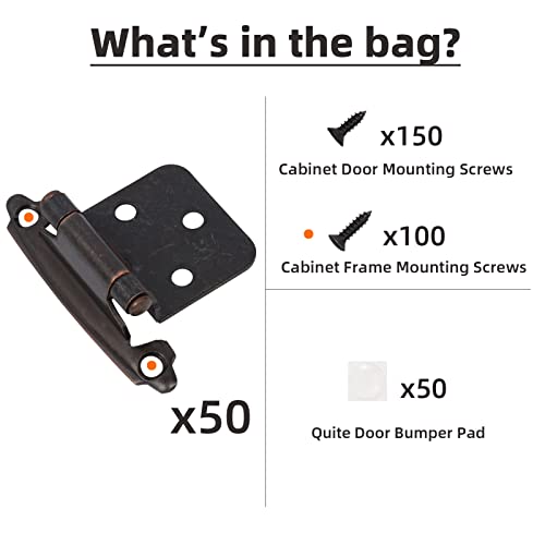 Decobasics Oil Rubbed Bronze Cabinet Hinges for Kitchen Cabinets (5 Pair -10 Pcs) -1/2" Overlay -Self Closing Cabinet Hinges Flush Mount w/Cupboard Silicon Bumpers & Upgraded Screws - color: Oil Rubbed Bronze, size: 10 Pack