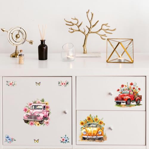 Peacoblue Flower and Truck Cars Rub On Transfers for Furniture Craft 6"x12" - style: Flower and Truck Cars