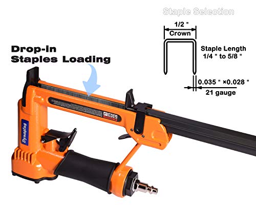 Dynastus Pneumatic Upholstery Staple Gun, 21 Gauge 1/2" Wide Crown Air Stapler Kit, by 1/4-Inch to 5/8-Inch, 1/4-Inch to 5/8-Inch, with 3000 Staples, Orang