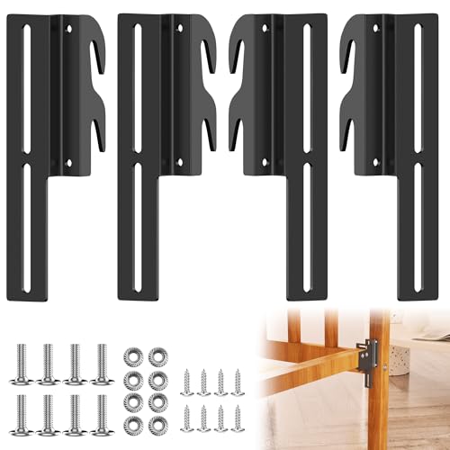 4Pcs 711 Bolt-On to Hook-On Bed Frame Conversion Brackets, Bed Frame Hooks, Universal Headboard Adapter Brackets, Widened Hole Slot, 3.2in Height Adjustable, Black - color: 4Pcs Bed Frame Hooks
