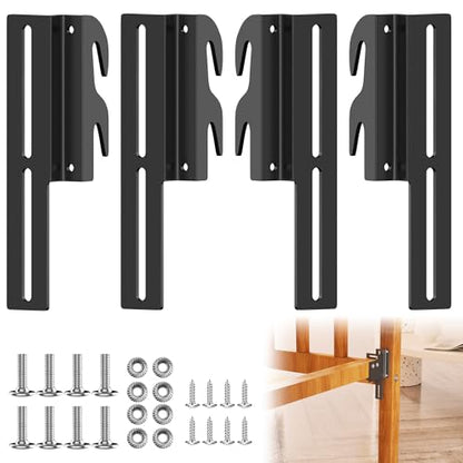4Pcs 711 Bolt-On to Hook-On Bed Frame Conversion Brackets, Bed Frame Hooks, Universal Headboard Adapter Brackets, Widened Hole Slot, 3.2in Height Adjustable, Black - color: 4Pcs Bed Frame Hooks
