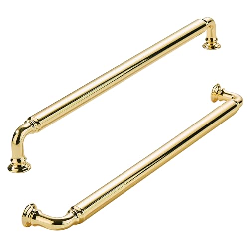 khtumeware 2-Pack Polished Brass Heavy-Duty Solid Cabinet Pulls, 12 Inch(305mm) Hole Center,Polished Gold Drawer Pulls, Cabinet Hardware, Suitable for Kitchen Cabinets, Bathrooms and Dressers - color: Polished Brass, size: 12 Inch(305mm)Hole Center