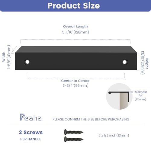 Peaha 25 Pack Kitchen Cabinet Handles 3-3/4" Black Drawer Pulls Edge Pulls - color: Black, size: Hole Centers:3-3/4in(96mm)