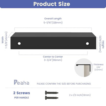 Peaha 25 Pack Kitchen Cabinet Handles 3-3/4" Black Drawer Pulls Edge Pulls - color: Black, size: Hole Centers:3-3/4in(96mm)