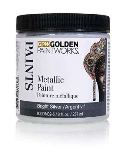 Metallic Paint, 8 oz Jar, Bright Silver - color: Bright Silver