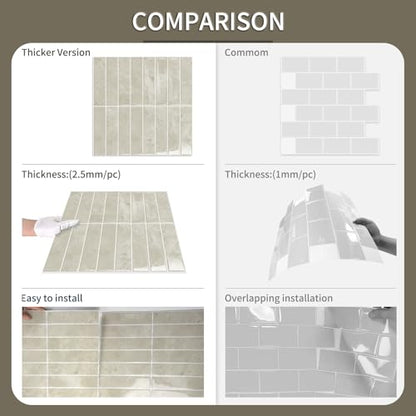 10 Sheets Upgraded Thicker Design Subway Tile Peel and Stick Backsplash - color: Beige