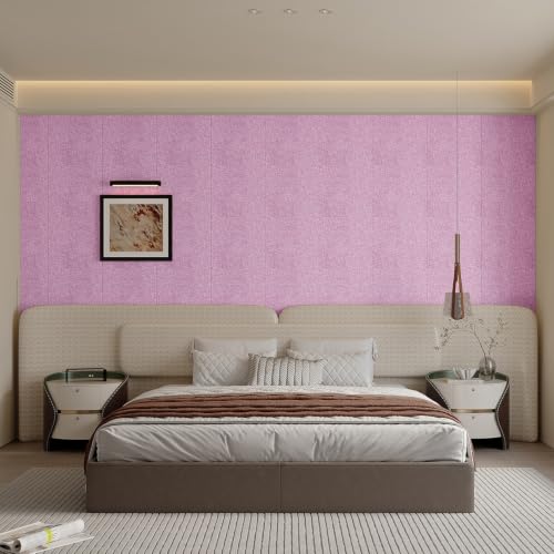 Yutianli 3D Wall Panel Peel and Stick Soundproof Foam Linen Wall Cloth Pink 16.7"x118" Self-Adhesive Decorative Wallpaper Anti-Collision Wall Padding - color: Pink