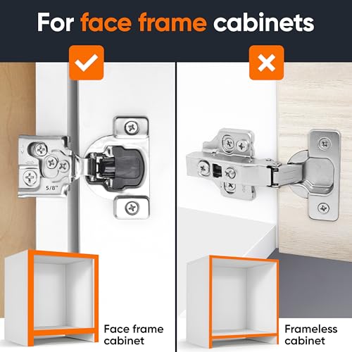 Decobasics 4 Pack Soft Close Cabinet Hinges – 5/8" Overlay for Kitchen Cabinet Doors, Face Frame Concealed Hidden Hinges – Stainless Steel, Self-Closing with 3-Way Adjustment & Slow Close Damper - size: 5/8 Inch