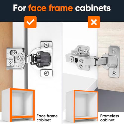 Decobasics 4 Pack Soft Close Cabinet Hinges – 5/8" Overlay for Kitchen Cabinet Doors, Face Frame Concealed Hidden Hinges – Stainless Steel, Self-Closing with 3-Way Adjustment & Slow Close Damper - size: 5/8 Inch