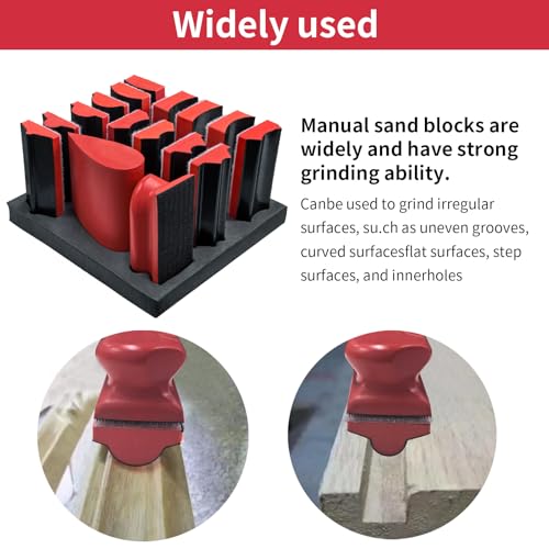 16-Piece Contoured Profile Hand Sanding Block Set, Hook & Loop,RED - color: Red