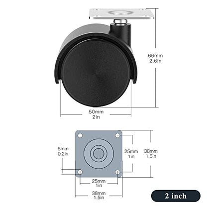 2 Inch Casters Set of 4, Plastic Wheels for Furniture, Plate Swivel Nylon Castor Wheels for Carts, Furniture, Planter, Baby Bed, Kitchen, Drawers, Cabinet, Table (with Stainless Steel Screws) - style: 2 inch