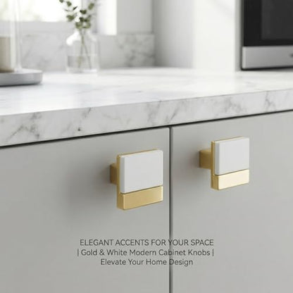 10 Pack White Gold Square Cabinet Knobs, Single Hole - color: White Gold, size: Square