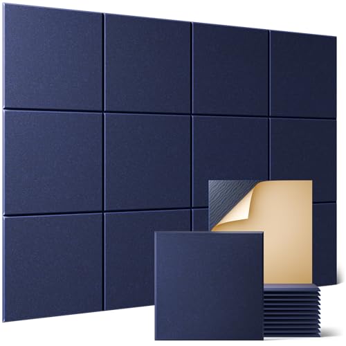 Sonicism 12 Pack Acoustic Wall Panels with Self-Adhesive, 12" X 12" X 0.4" Sound Proof Foam Panels, Decorative Soundproof Wall Panels, Sound Proof Absorbing Tiles for Home & Offices, Dark Blue - color: Dark Blue, size: Flat Panels (12 Pack)