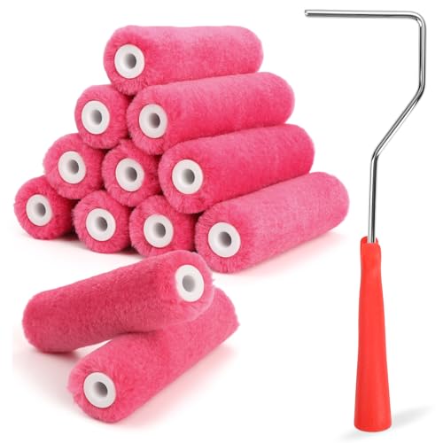 4 Inch Mohair Paint Roller Kit, 12 Pack Small Paint Roller Set with Frame, Nap Lint-Free and Shed-Resistant Mini Roller Covers for Cabinets, Doors, Wood, Furniture, Corners, Trim and Walls