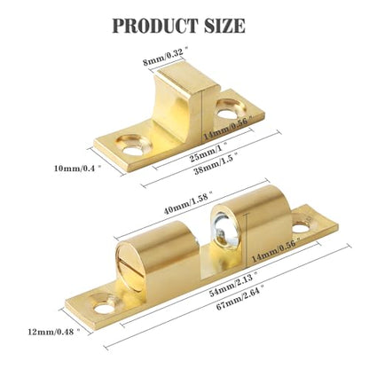 Alise Brass Double Roller Catch Cabinet Latches Door Catch 67mm,Gold,4Pcs - color: Gold, size: 67mmX40mm