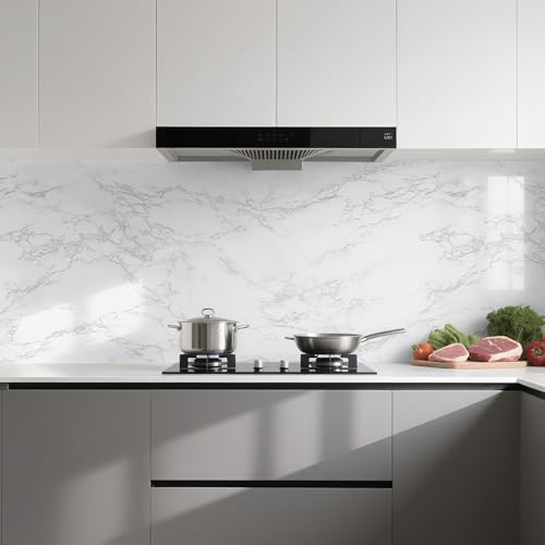 Marble Contact Paper White Extra Wide Peel and Stick for Kitchen Countertop - color: Gray/White, size: 47.2" x 196"