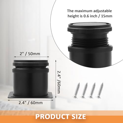 2.5 Inch Adjustable Furniture Legs, Set of 4, Black - size: 2.5 Inch / 60mm