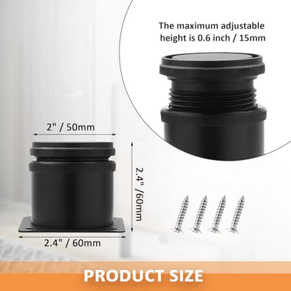 2.5 Inch Adjustable Furniture Legs, Set of 4, Black - size: 2.5 Inch / 60mm