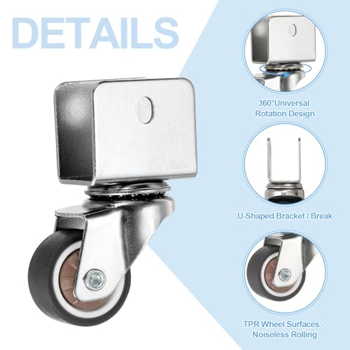 PATIKIL 1 Inch Caster Wheels, 4 Pcs Swivel Casters with 0.7" U Bracket Opening 55 Lb Capacity Per Caster for Furniture Office Chairs Carts and Cabinets, Brown - size: 1", style: with 0.7" U Bracket