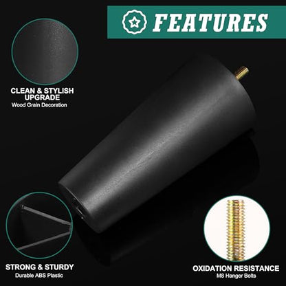 4pcs Plastic Furniture Legs 5-3/8" with T-Nuts, M8-1.25 Bolt - size: 5-3/8 Inch, M8-1.25 Metric Thread Bolts