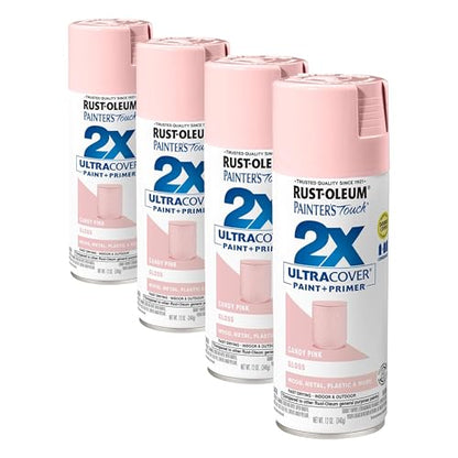 Rust-Oleum 334028 Painter's Touch 2X Ultra Cover Spray Paint, 12 oz, Gloss Candy Pink (Pack of 4) - color: Gloss Candy Pink, size: 12 Ounce (Pack of 4)