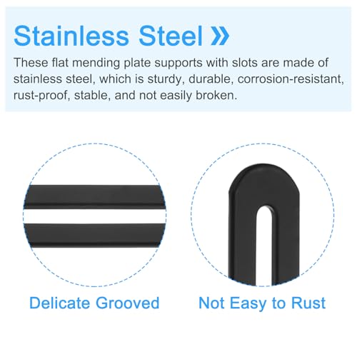 uxcell 2Pcs Adjustable Flat Mending Plate Support with Slot, 14.17 x 0.94 Inch Stainless Steel Slotted Straight Brace Brackets for Wooden Furniture, Black - size: 14.17 x 0.94 Inch
