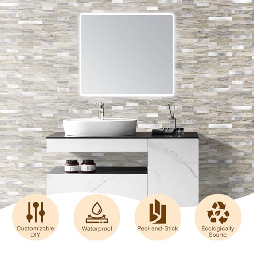 Peel and Stick Backsplash Tile Waterproof Removable PVC Wall Sticker 3D Faux Stone Marble Brick White Accent Panels (Gray - Yellow Stone - Metal Silver, 20 Tiles - 9 sq. ft. (0.84 M²)) - color: Gray - Yellow Stone - Metal Silver, size: 20 Tiles - 9 sq. ft