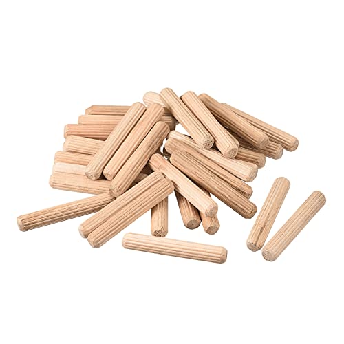 uxcell Wooden Dowel Pins 50pcs 8x50mm(5/16"x2") Fluted Beveled Ends Wood Dowel Pegs Kiln Dried Hardwood for Woodworking Furniture Shelf - size: 8x50mm
