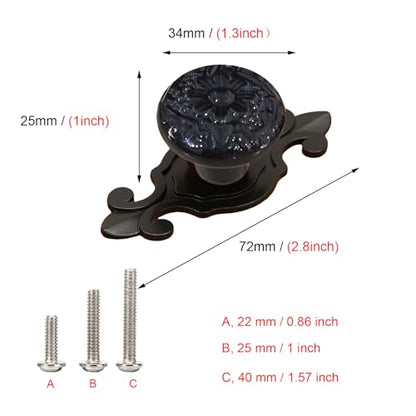 HUAMULAN 10 Pack Ceramic Knobs Cabinet Pulls Handle with Black Backplate - color: Black Knob + Black Base