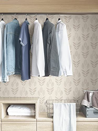 NuWallpaper Cream Folk Tulip Peel and Stick Wallpaper, Removable Wallpaper, 20.5 in x 18 ft - color: Cream