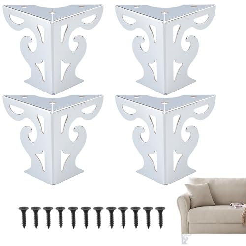CRASPIRE 4Pcs 3.15 Inch Hollow Out Furniture Legs Silver Artistic Metal Sofa Cabinet Legs Table Dresser Feet Triangle Couch Shelf Repair Restoration Replacement for Bookcase Wardrobe Bed - color: 4 Sets Sliver