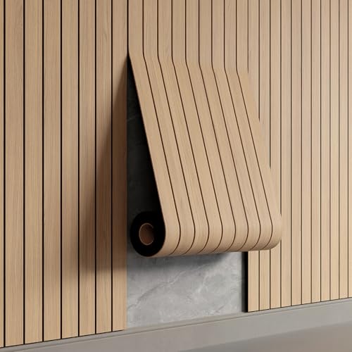 YU LI 3DH Peel and Stick PVC Slat Wall Panel 118"x15.75" Self-Adhesive Thick Faux Oak Wood Grain Wallpaper Panel 3D Soundproof Wall Panels for Walls & Ceilings - color: Oak, size: 15.8" x 118"