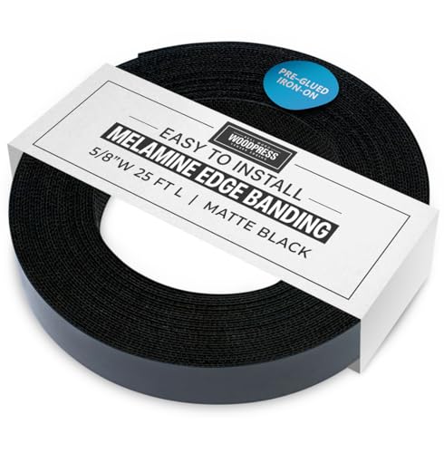 5/8" Black Matt Pre-Glued Melamine Edge Banding, 25 ft - size: Width: 5/8"