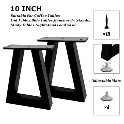 10 Inch Trapezoid Metal Table Legs Black, DIY Furniture Feets for Bench, Coffee Table, Stool,Cabinet Legs, Including Screws and Adjustable Feet Pads, 10” x 7.9” - size: 10 Inch T